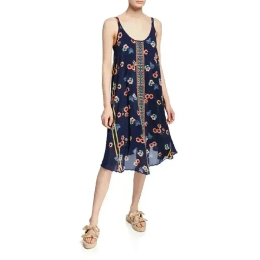 Johnny Was Taleah Floral Scoop-Neck Sleeveless Georgette Dress w/ Slip Size XS‎